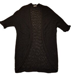 Black Cotton Loose Open Knit Cardigan 3/4 Sleeve Breathable Long Relaxed XS/S